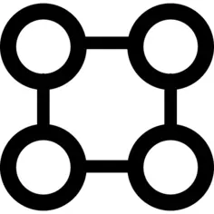 Square graphic of four lines and four circles on the corners