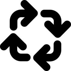 Four rounded arrows square rotation in clockwise direction