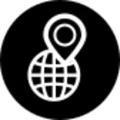 World with a pin symbol in a circle