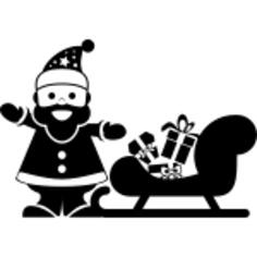 Christmas Santa standing beside the sled