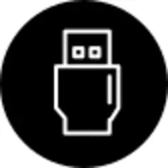 USB connector thin outline symbol in a circle