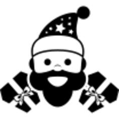 Santa Claus face with bonnet and two christmas flowers at his sides