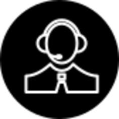 Person with headset thin outline symbol in a circle