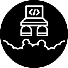 Laptop with code launching symbol