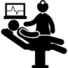 Patient lying on stretcher with medical doctor