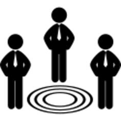 Business men around target concentric circles symbol