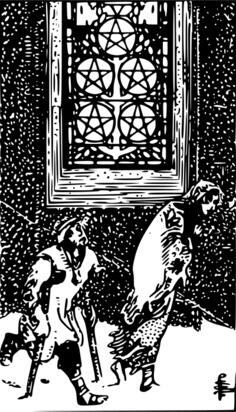 Five of pentacles in a card