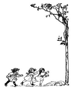 Girls running to tree
