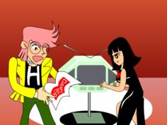 Girl and boy with retro TV