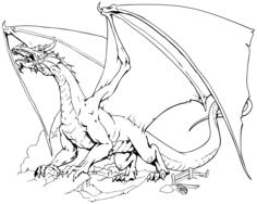 Dragon ready to fly in black and white