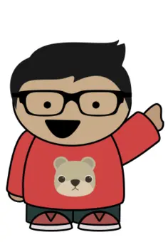 Pointing boy with glasses