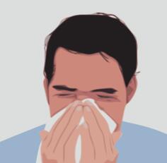Sneezing into handkerchief