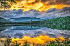 Prismatic view of lake sunrise