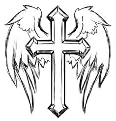 Wings and cross line art
