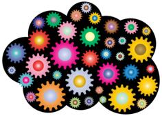Prismatic cloud with colorful gears