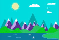 Nature landscape with ships and mountains