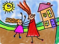 Painting of mum and daugther.