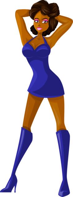 Dark-skinned model in blue clothes