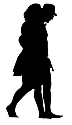 Boy and girl walking silhouette