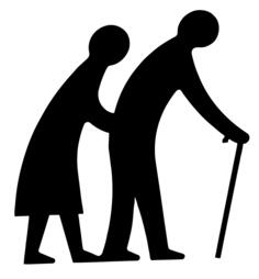 Old couple walking silhouette