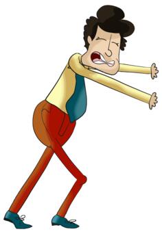 Cartoon man pushing