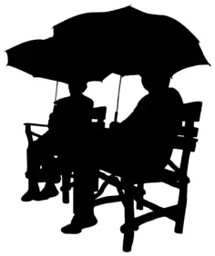 Sitting under umbrellas