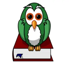 Green owl sitting on a book