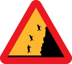 Falling penguins warning image