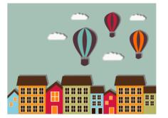 Colorful houses and balloons