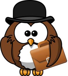 Owl with hat and briefcase