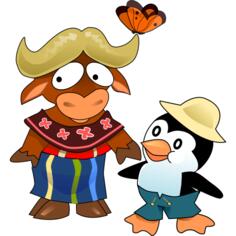 Cartoon gnu and tux