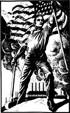Patriotic man and factory