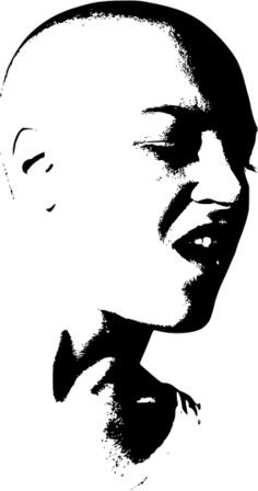 Young woman with bald head