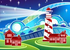 Stylised lighthouse scenery