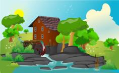 Watermill in landscape