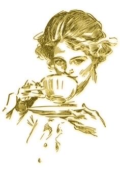 Woman drinking vintage illustration