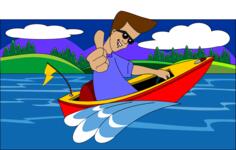 Boy on a motorboat