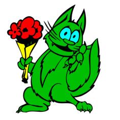 Green cat with flowers