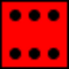 Six dots on red background