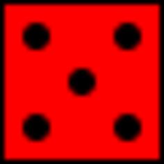 Five red dots on red background