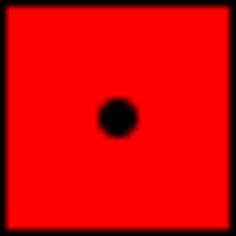 One black dot on red dice