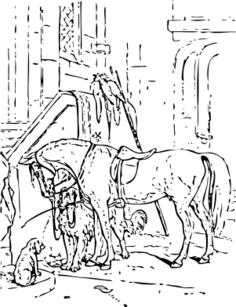 Dogs and a horse vector drawing