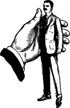 Hand holding man in the palm