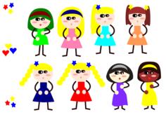 Cartoon girls in different dresses