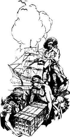 Pirates moving treasure in a box