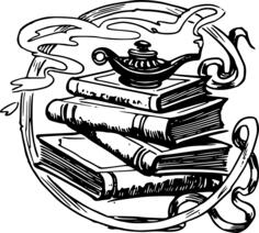 Stacked books with magic lamp