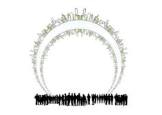 People under city arch