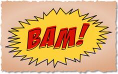 Vintage comic BAM sound effect on brown background