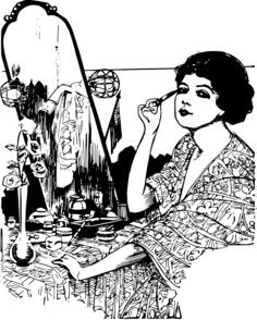 Black and white clip art of a woman with make-up