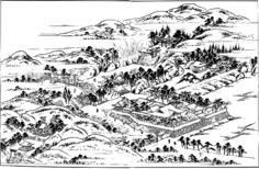 Old Japanese village pencil drawing